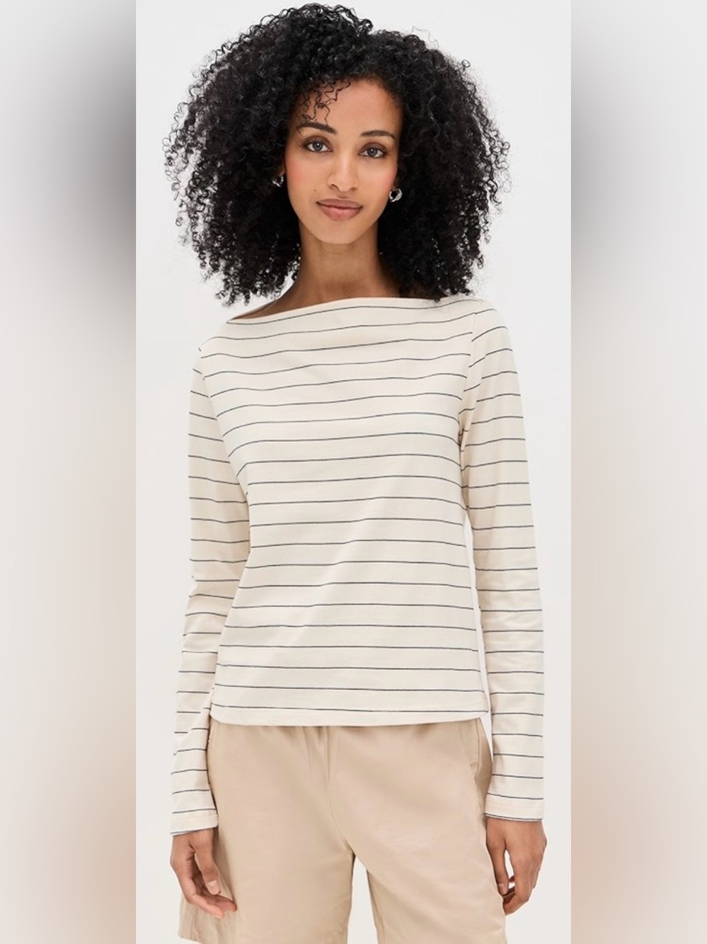 LESET Cream Margo Striped Boatneck Long-Sleeve Top Size Medium